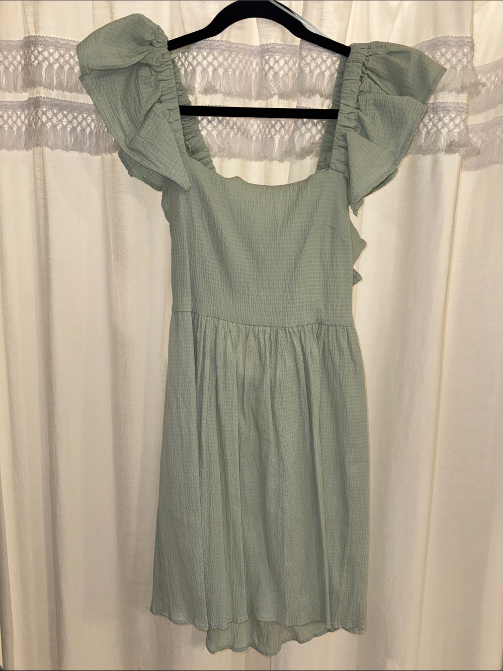 Sage Green Ruffle Sleeve Mini Dress